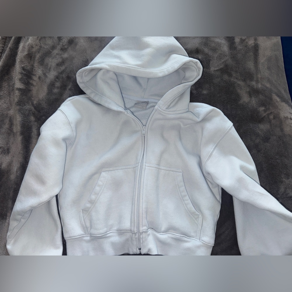 Kids White Hoodie Jacket baby blue TNa
